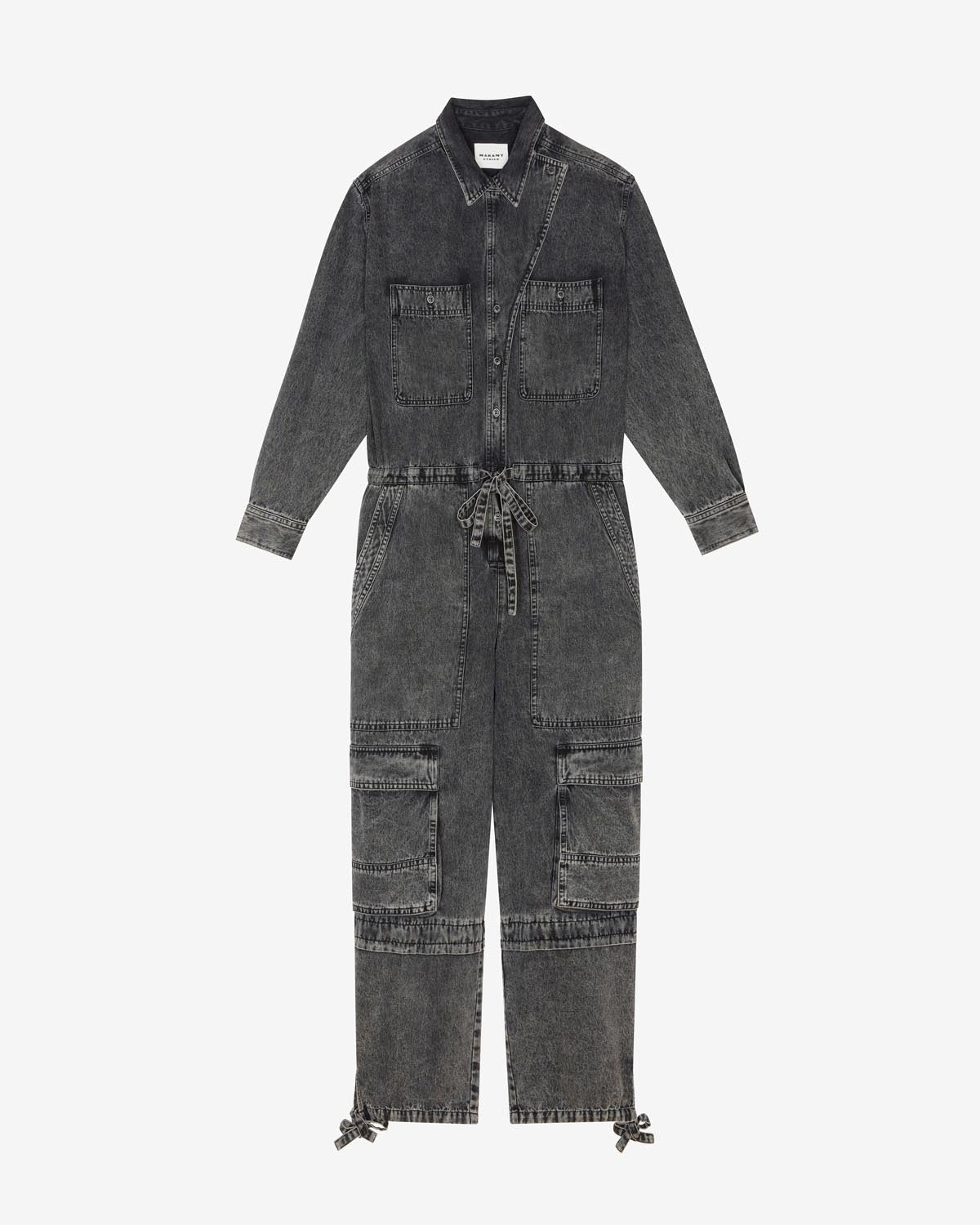Idany cotton denim overall with long sleeves - ウォッシュドブラック - Woman - 5