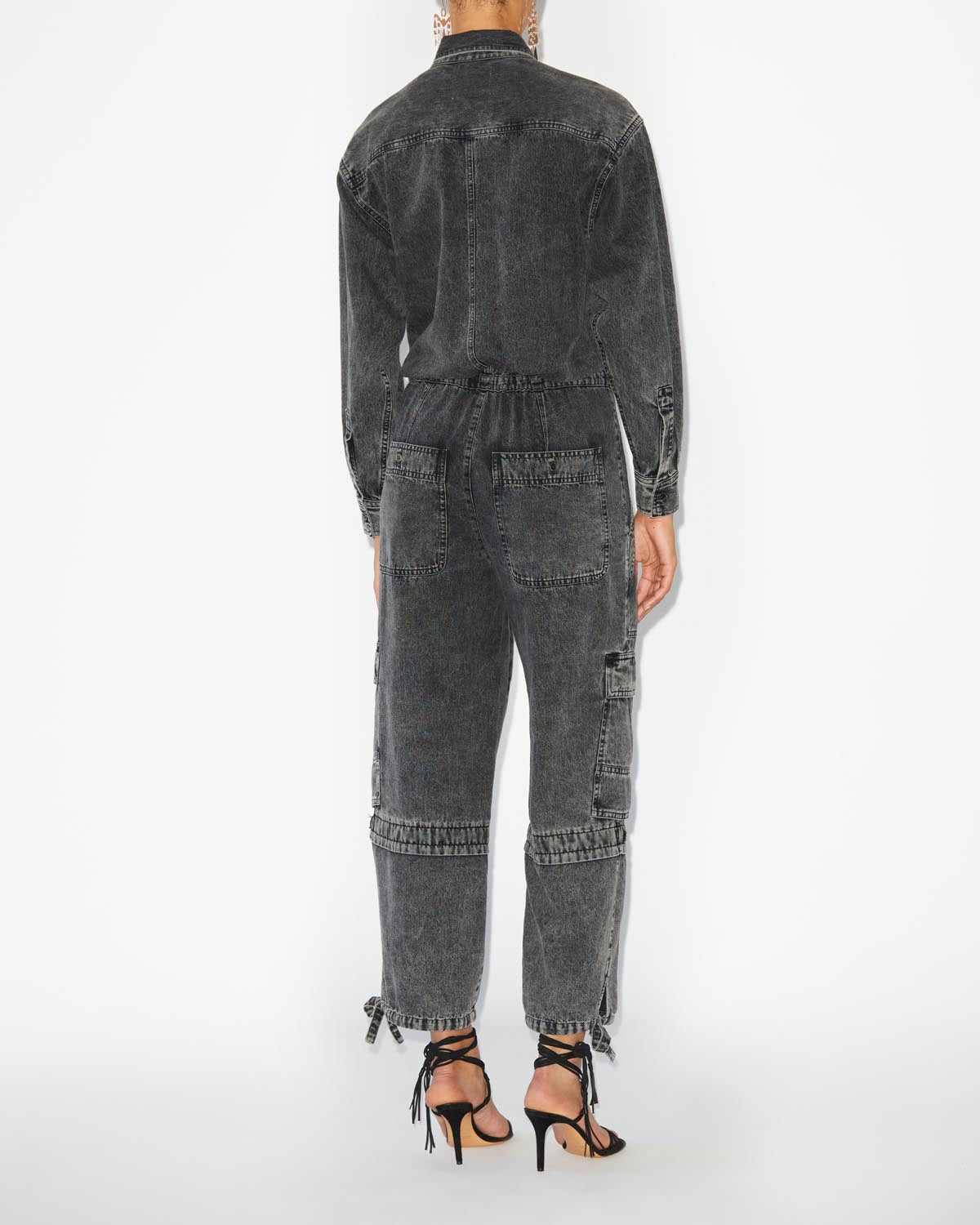 Idany cotton denim overall with long sleeves - ウォッシュドブラック - Woman - 4