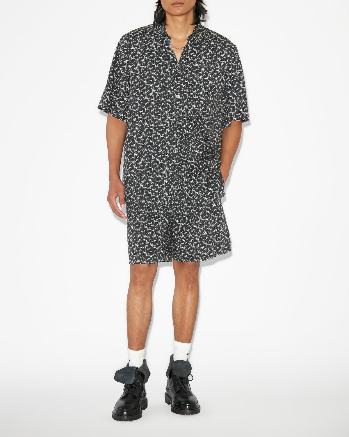 Labilio short sleeve shirt in coton - Nero - Man - 1
