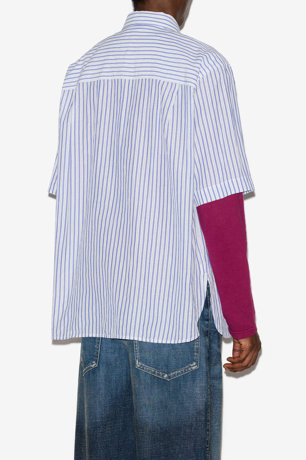 Camicia labilio a maniche corte in cotone a righe - Blue - Man - 5