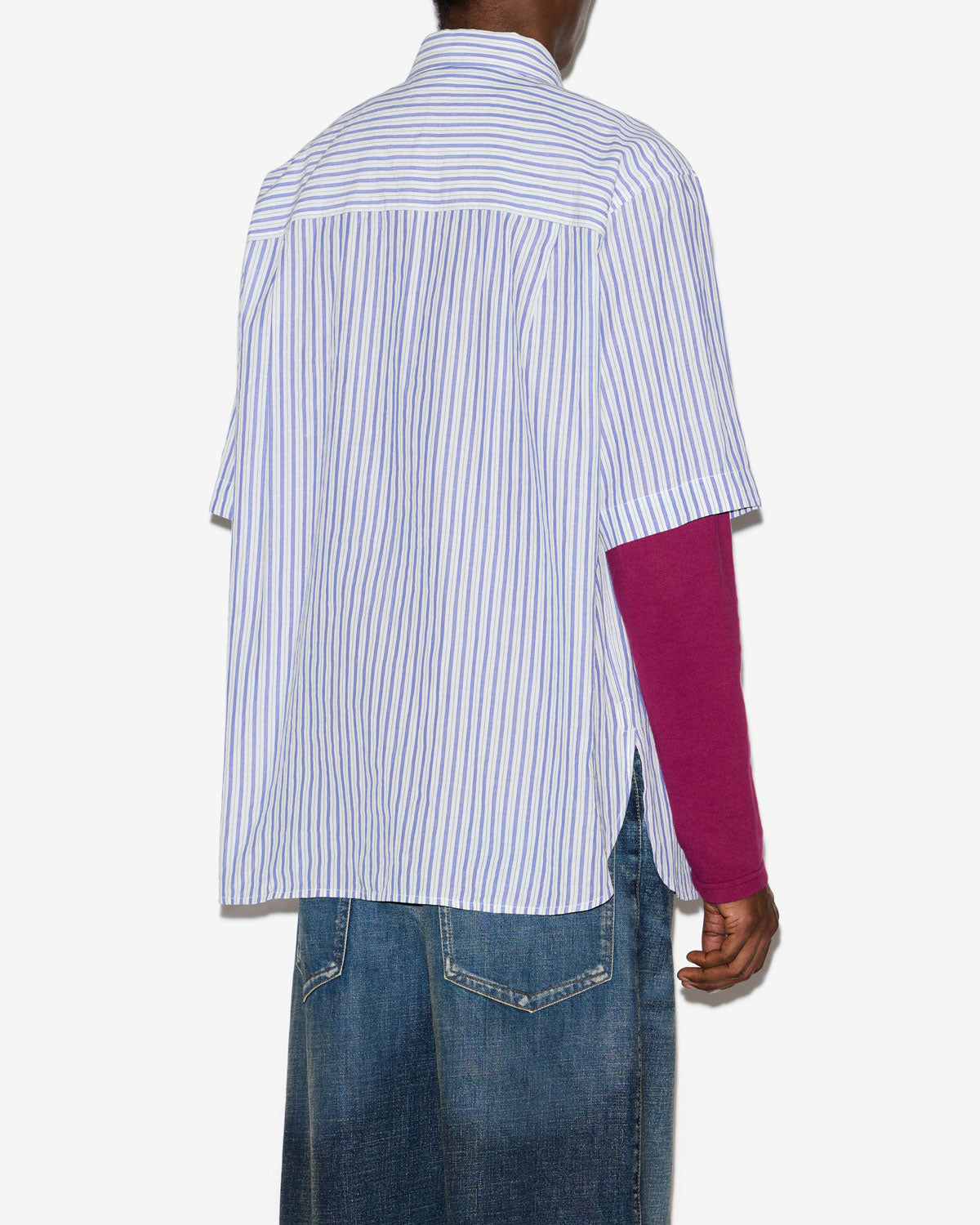 Camicia labilio a maniche corte in cotone a righe - Blue - Man - 4