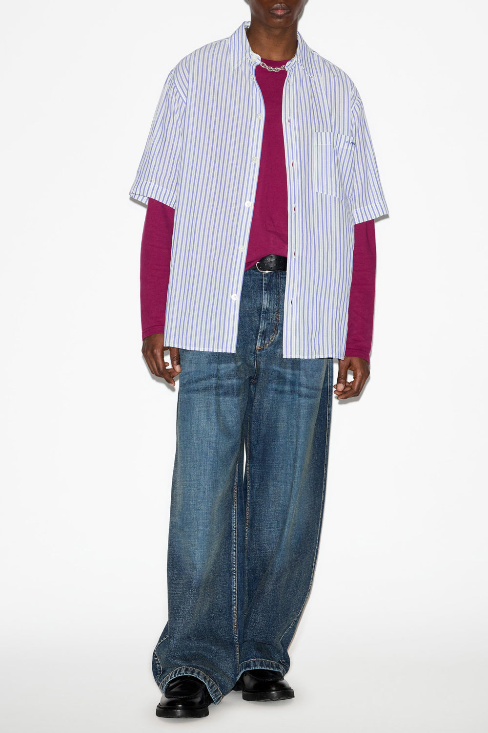 Camicia labilio a maniche corte in cotone a righe - Blue - Man - 2