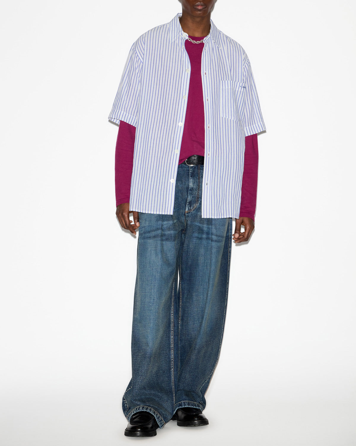 Camicia labilio a maniche corte in cotone a righe - Blue - Man - 1