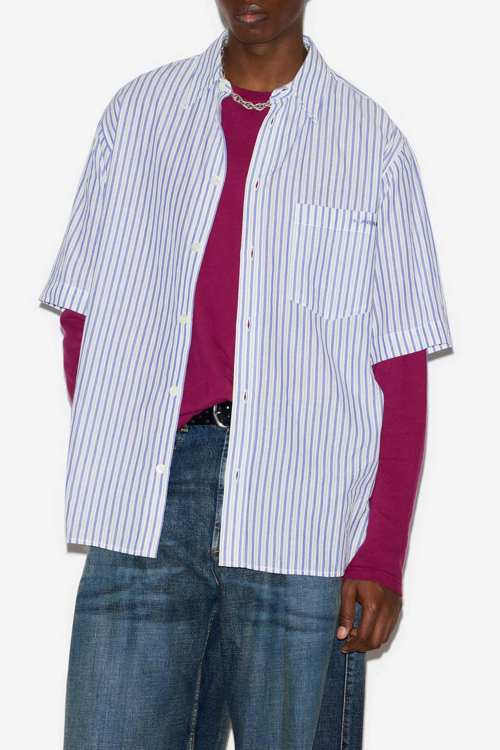 Camicia labilio a maniche corte in cotone a righe - Blue - Man - 4