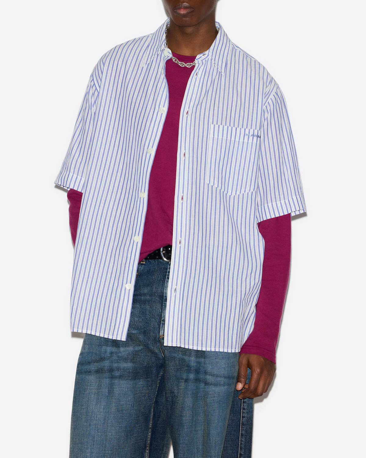 Camicia labilio a maniche corte in cotone a righe - Blue - Man - 3