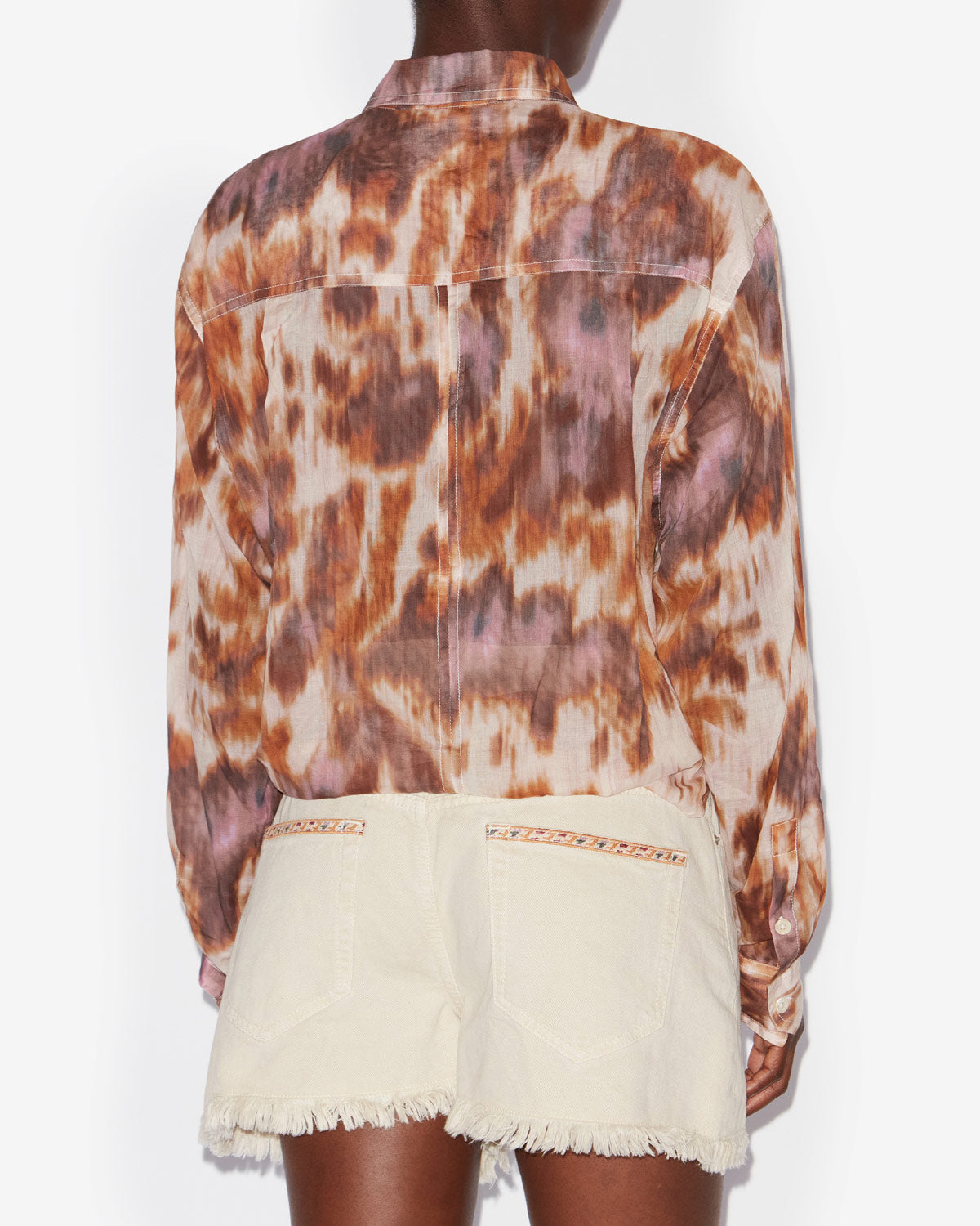 Nath プリント入りコットンボイル 前結びシャツ - Ecru-ochre - Woman - 3