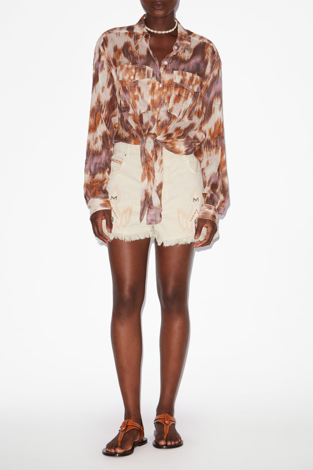 Camisa anudada de voile de algodón estampada nath - Ecru-ochre - Woman - 2