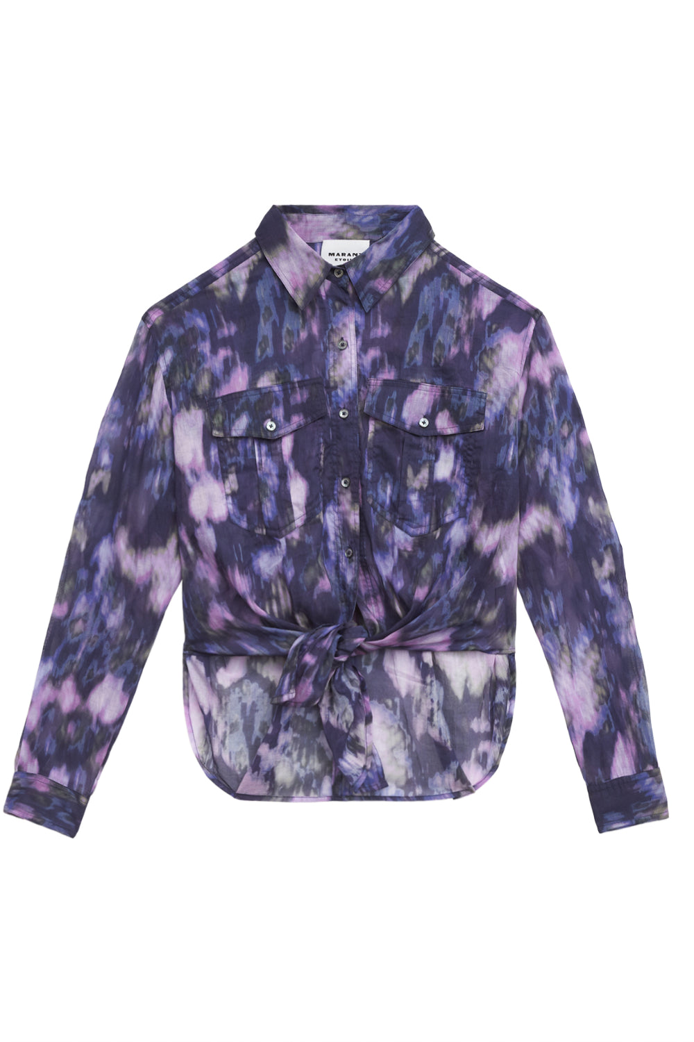 나스 프린트 코튼 베일 리본 디테일 셔츠 - Purple-lilac - Woman - 1