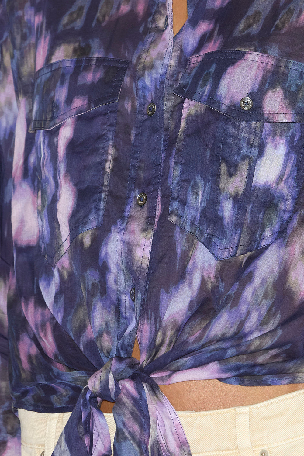 나스 프린트 코튼 베일 리본 디테일 셔츠 - Purple-lilac - Woman - 3