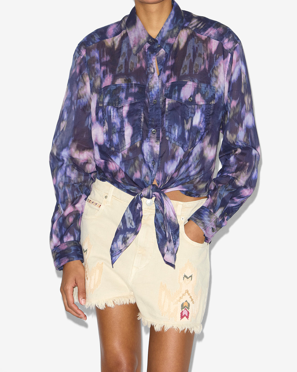 Nath tied printed cotton voile shirt - Purple-lilac - Woman - 3