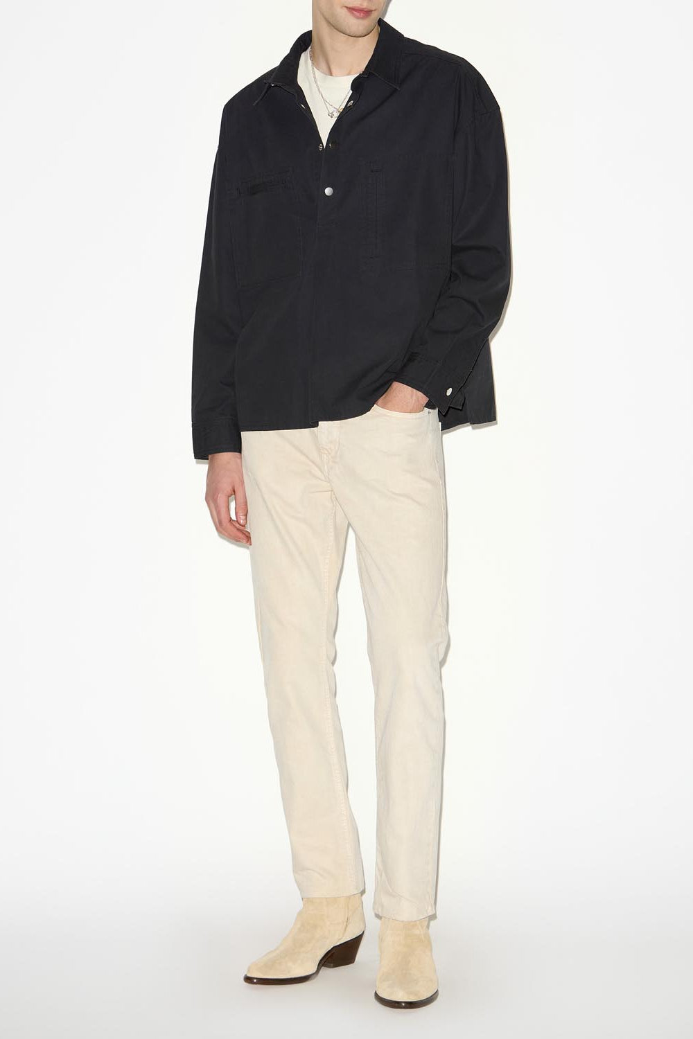 Camicia terry in denim - Nero lavato - Man - 2