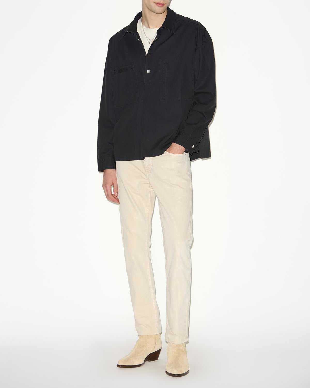 Camicia terry in denim - Nero lavato - Man - 1