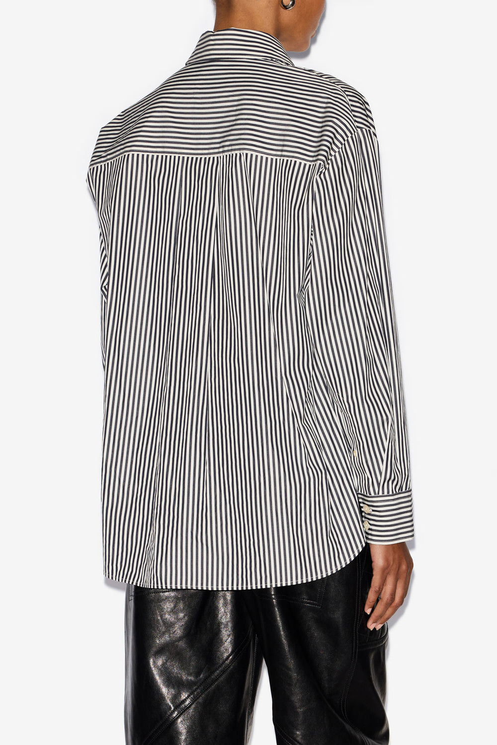 Camisa fabriza en mezcla de seda a rayas - Black and ecru - Woman - 5