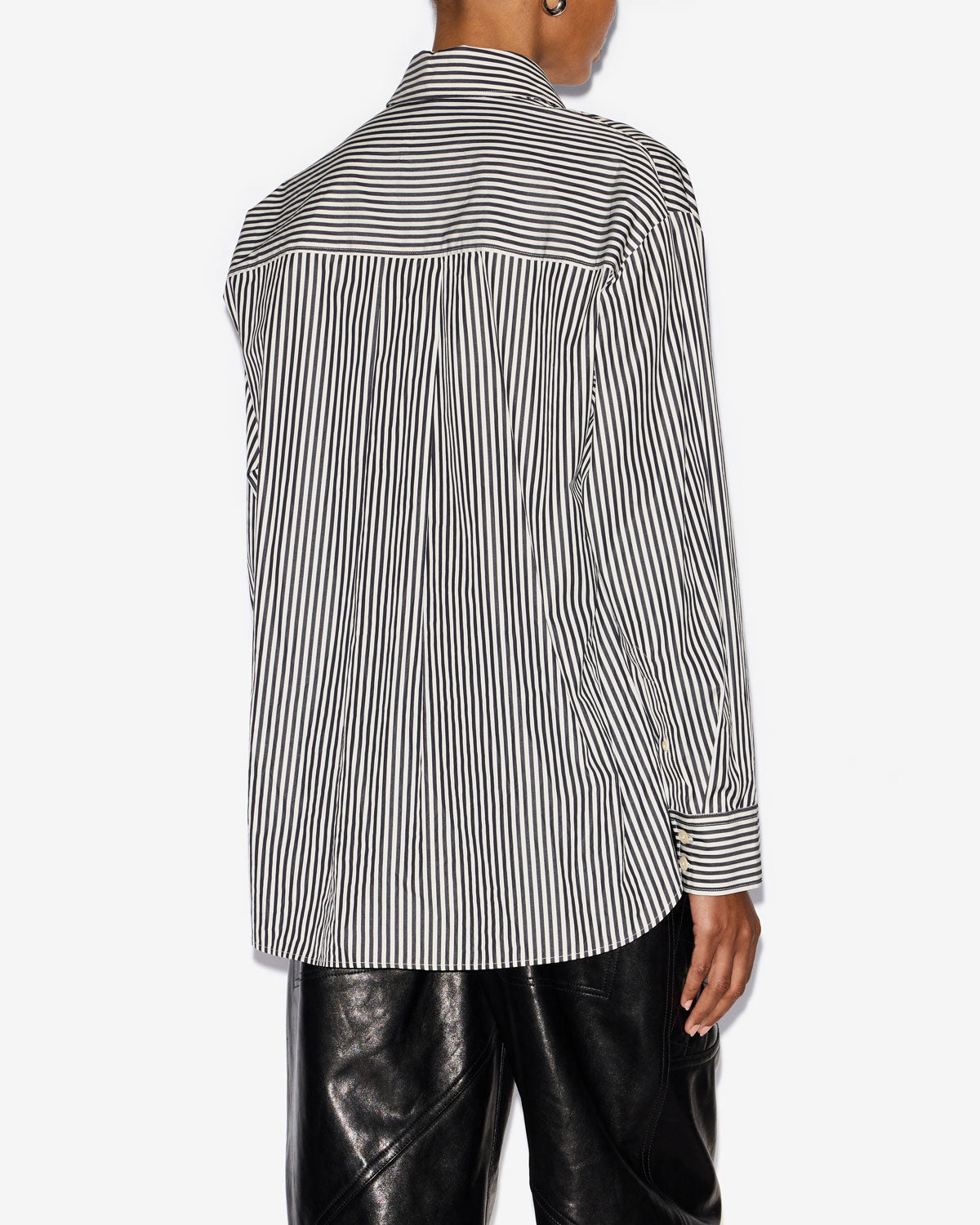 Fabriza striped cotton poplin shirt - Black and ecru - Woman - 4