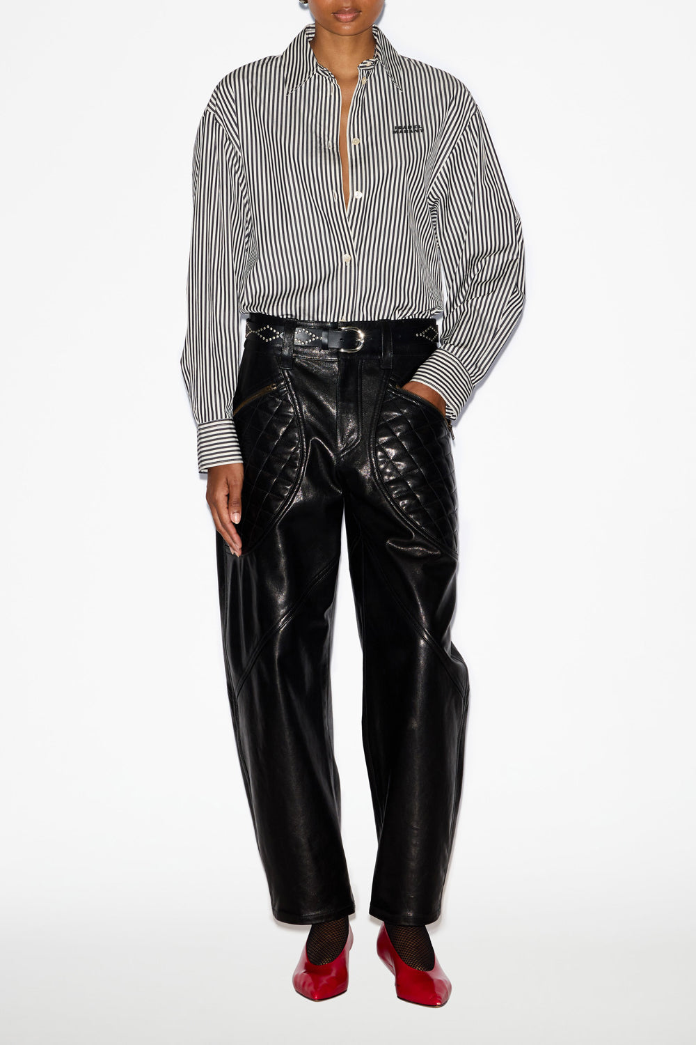 Camisa fabriza en mezcla de seda a rayas - Black and ecru - Woman - 2