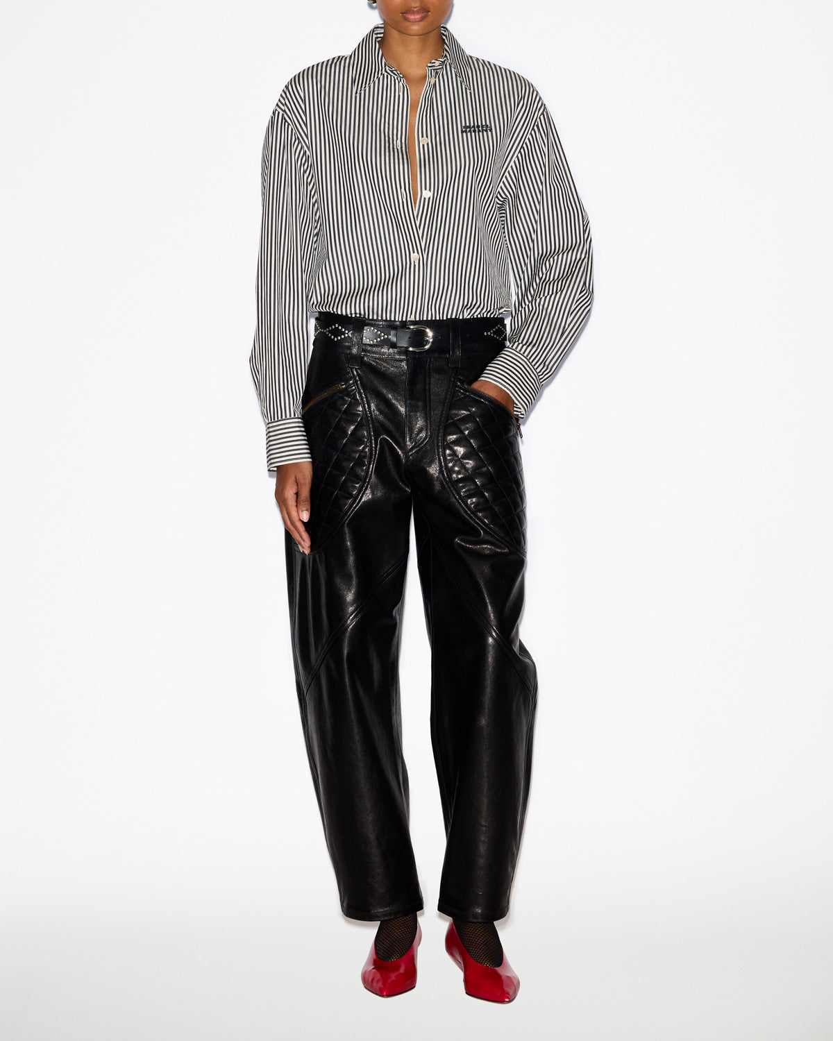 Fabriza striped cotton poplin shirt - Black and ecru - Woman - 1