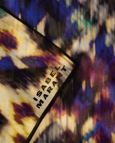 Printed cotton silk scarf luana - Ochre-black - Woman - 2