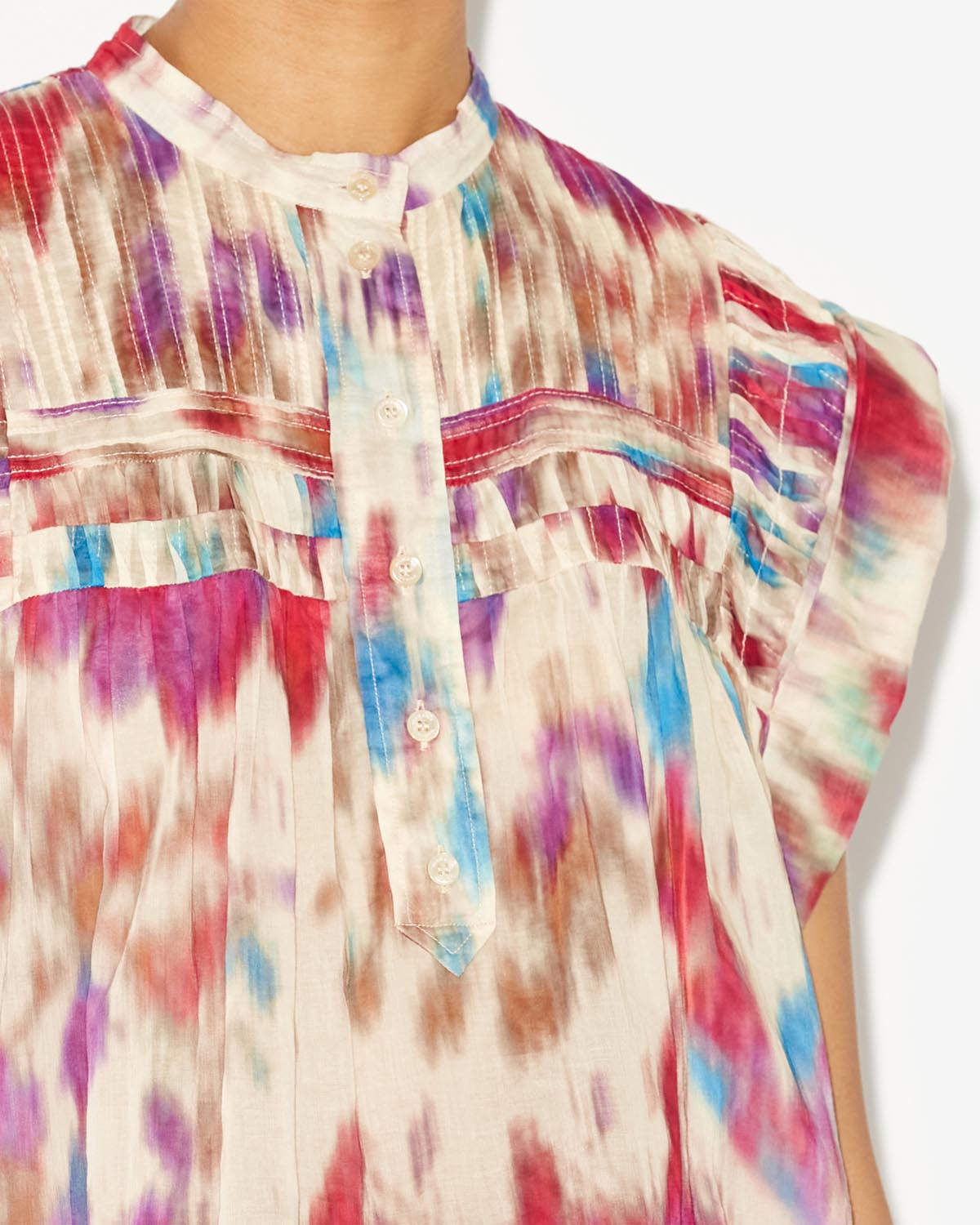 Haut sans manche en voile de coton leaza - Beige-framboise - Woman - 2