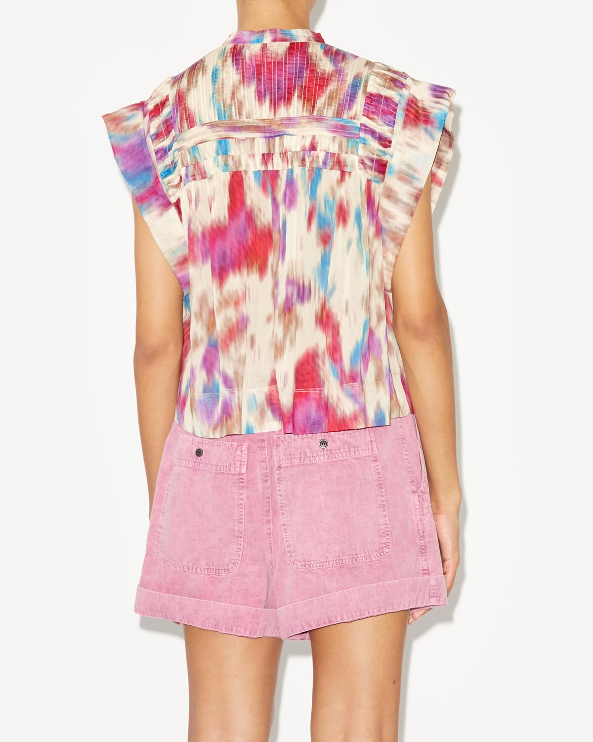 Haut sans manche en voile de coton leaza - Beige-framboise - Woman - 4