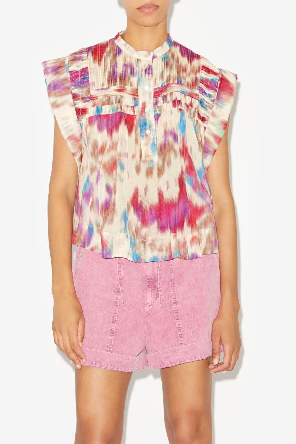 Leaza sleeveless voile top - Beige-raspberry - Woman - 4