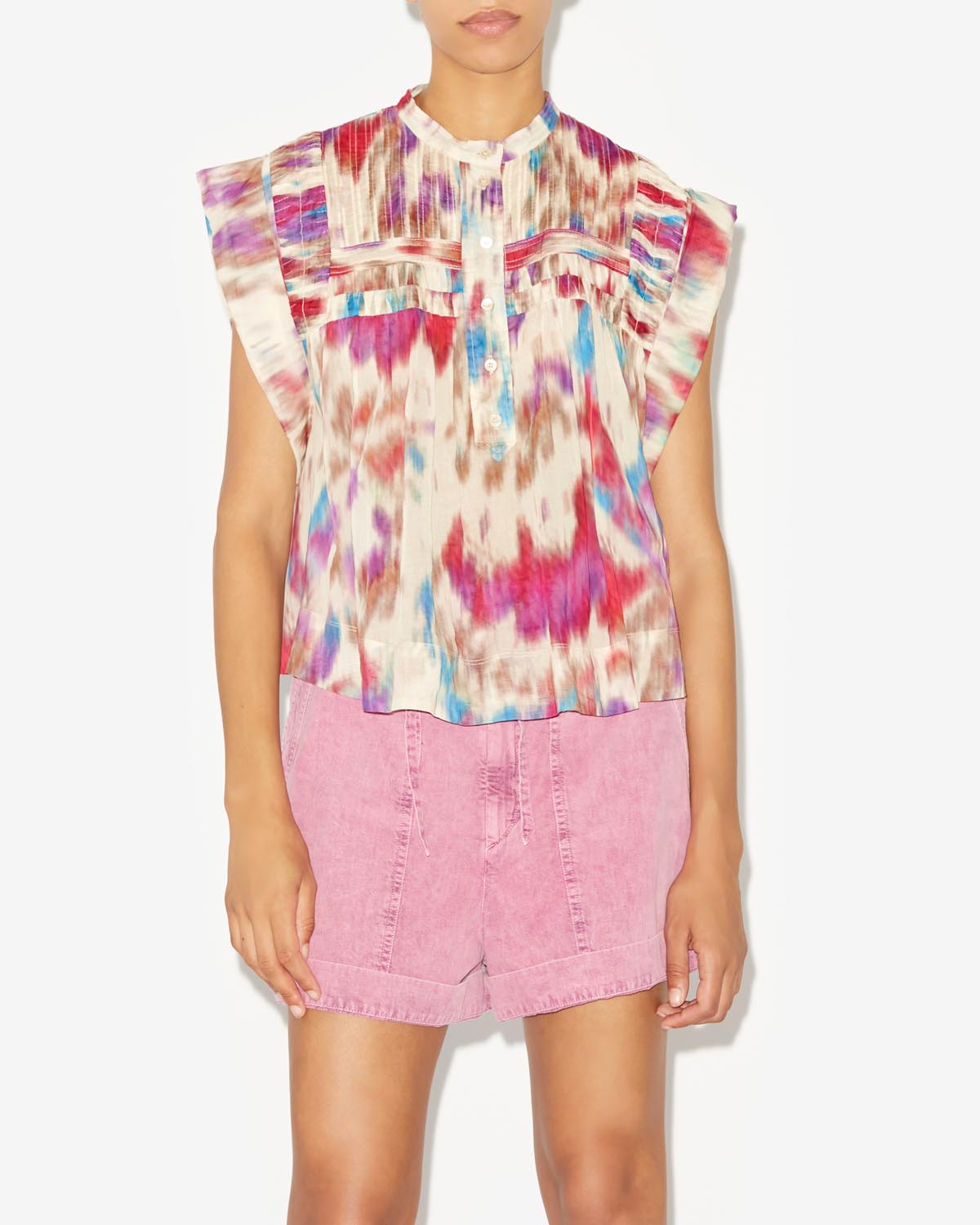 Haut sans manche en voile de coton leaza - Beige-framboise - Woman - 3