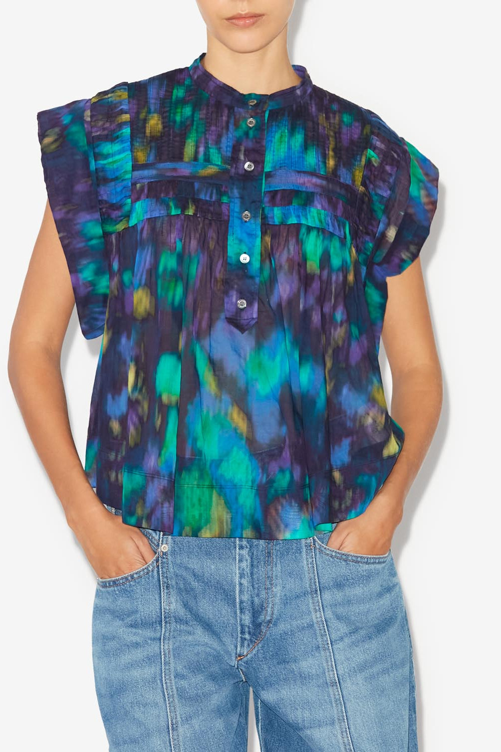 Leaza sleeveless voile top - Blue-green - Woman - 4