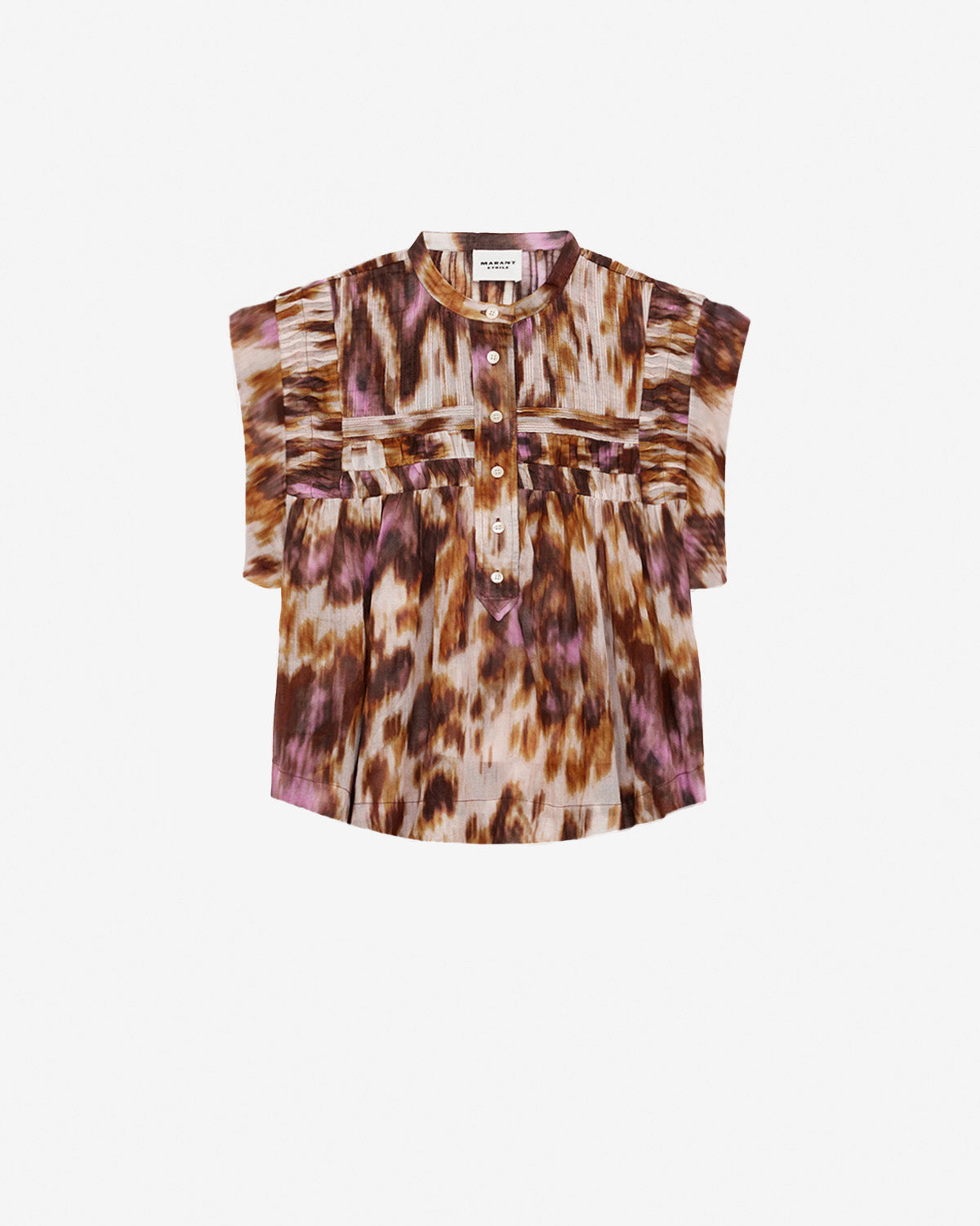 Haut leaza en voile de coton plissé imprimé - Écru-ocre - Woman - 5