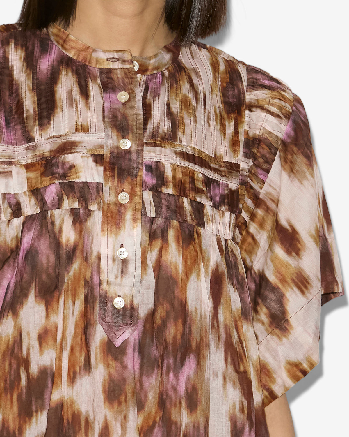 Haut leaza en voile de coton plissé imprimé - Écru-ocre - Woman - 2