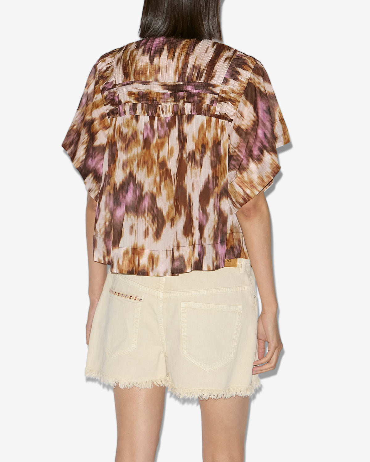 Haut leaza en voile de coton plissé imprimé - Écru-ocre - Woman - 4