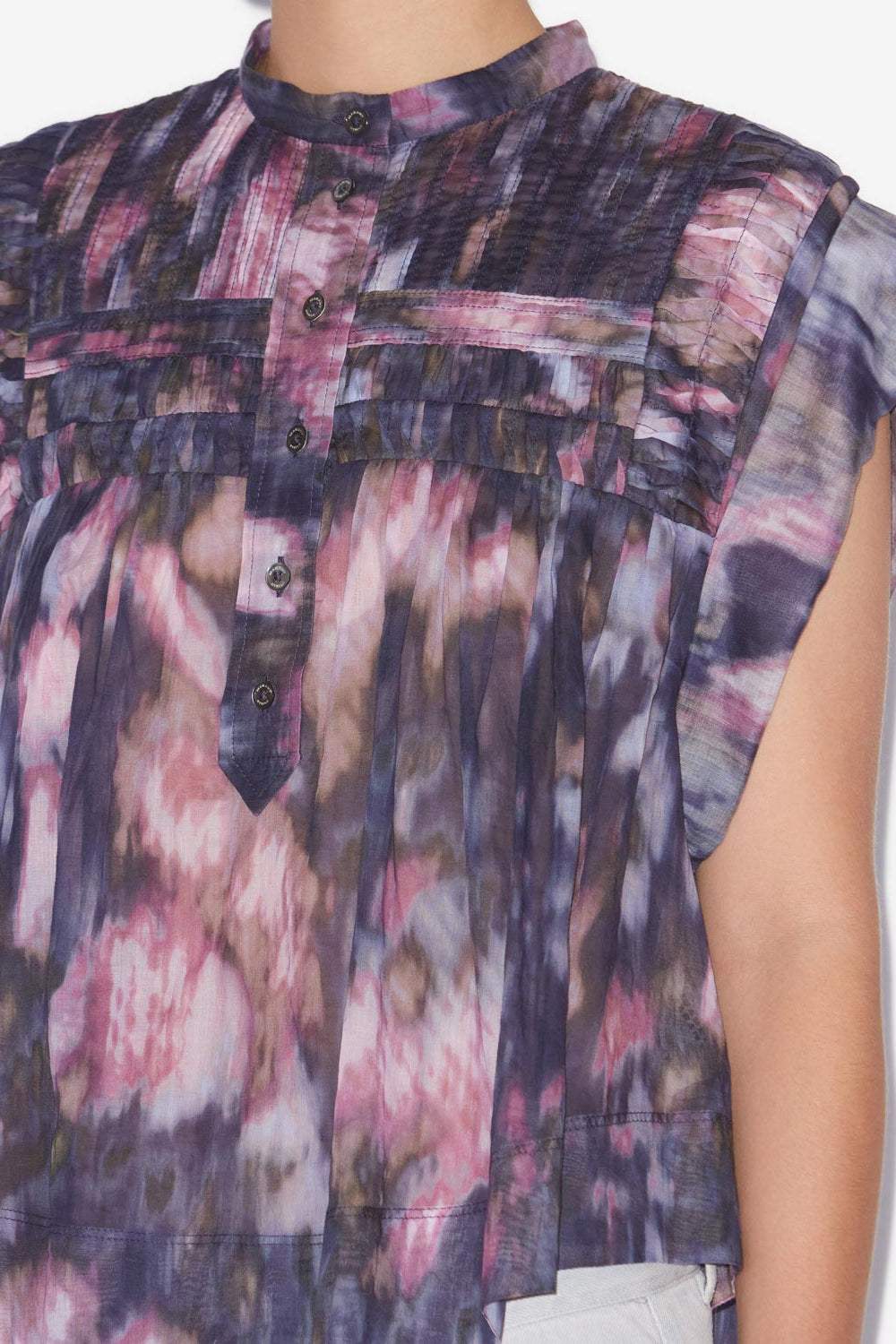 Leaza printed pleated cotton voile top - Purple-lilac - Woman - 3