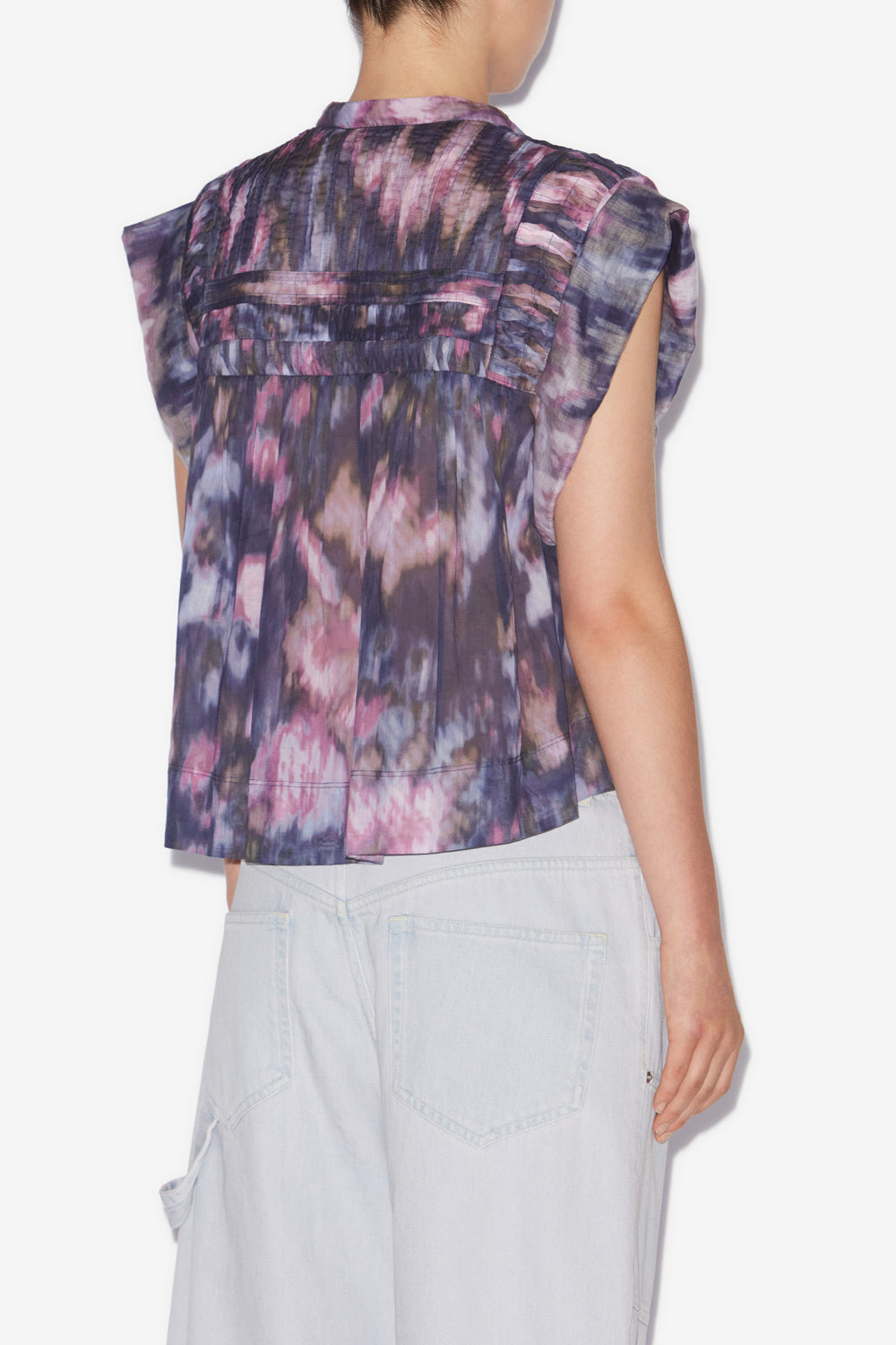 Leaza printed pleated cotton voile top - Purple-lilac - Woman - 5