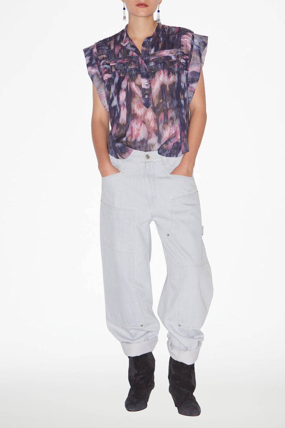 Leaza printed pleated cotton voile top - Purple-lilac - Woman - 2