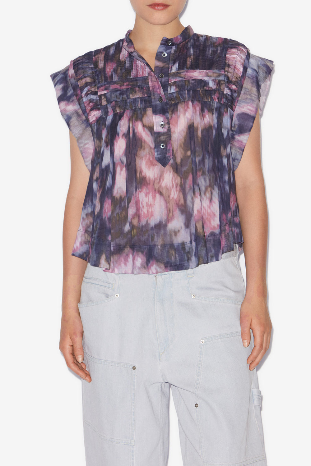 Leaza printed pleated cotton voile top - Purple-lilac - Woman - 4