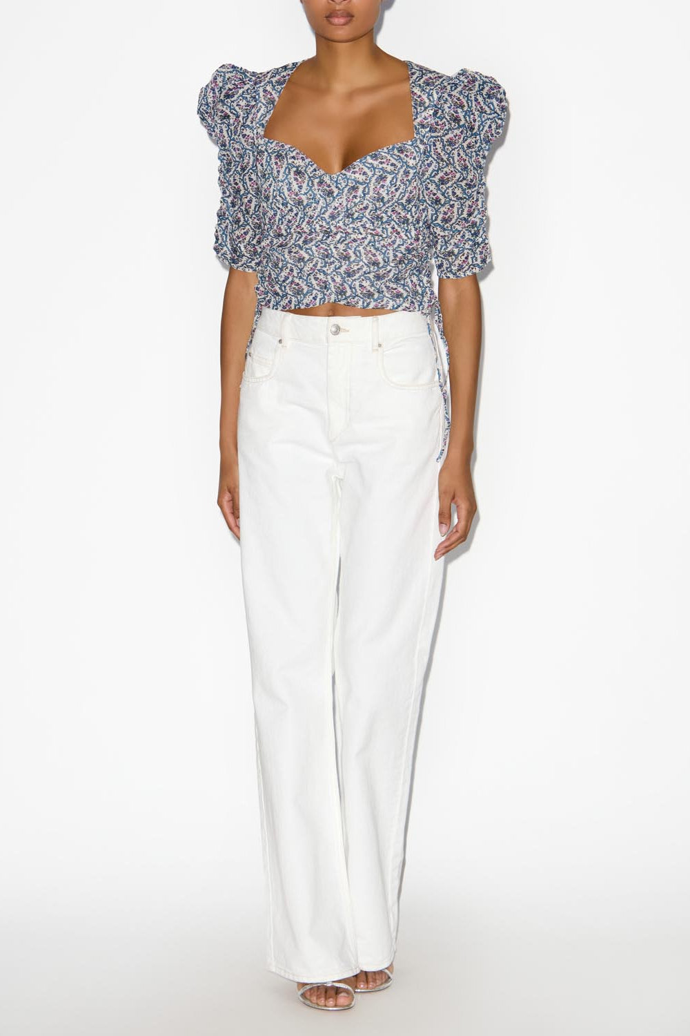 Galaor ruched short cotton blouse - Ecru - Woman - 2