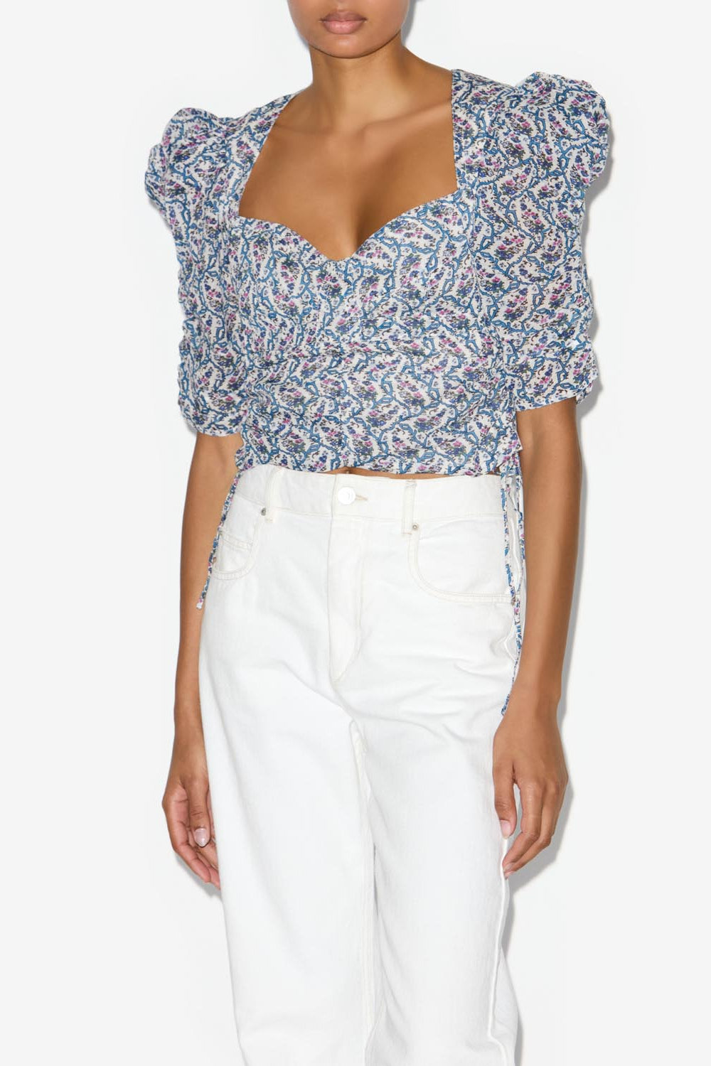 Galaor ruched short cotton blouse - Ecru - Woman - 4