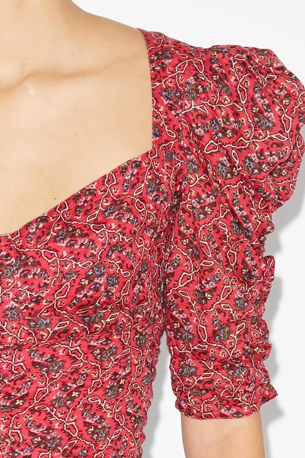 Galaor ruched short cotton blouse - Cranberry - Woman - 3