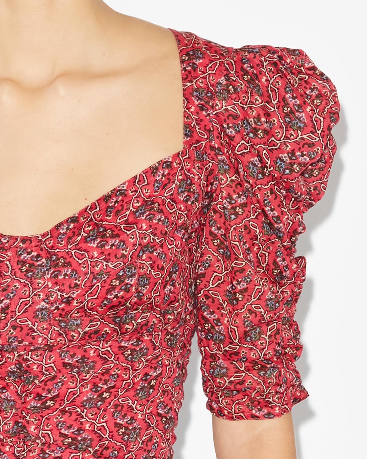 Galaor ruched short cotton blouse - Cranberry - Woman - 2