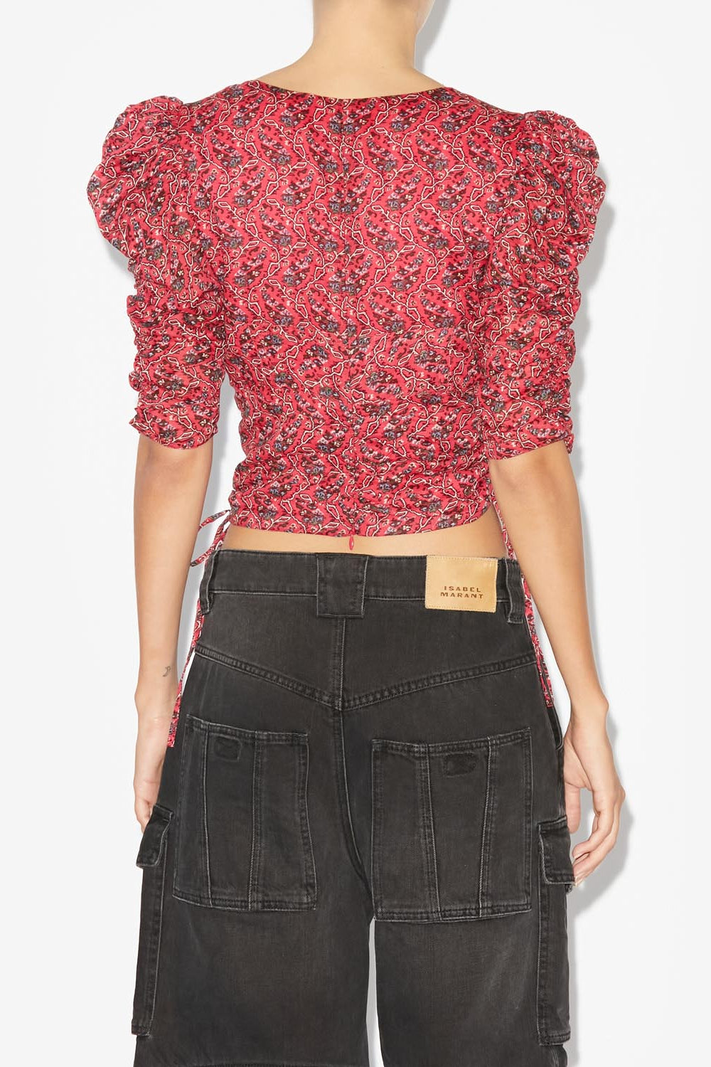 Galaor ruched short cotton blouse - Cranberry - Woman - 5