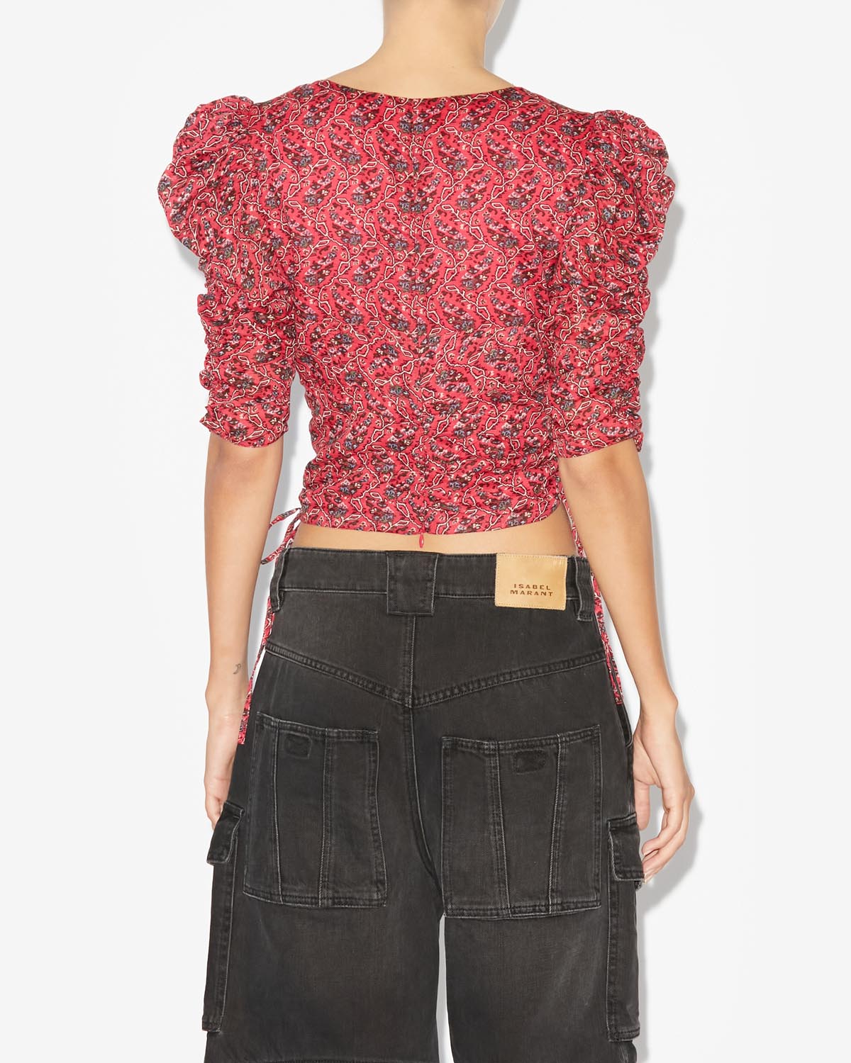 Galaor ruched short cotton blouse - Cranberry - Woman - 4