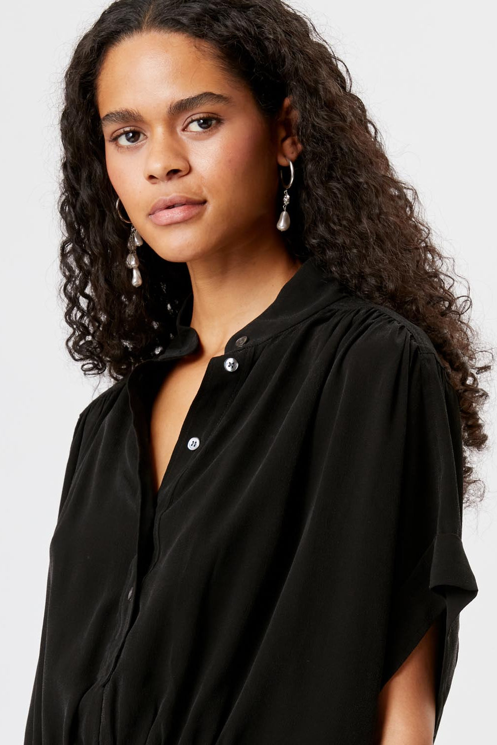 Azalea gathered officer collar top - Black - Woman - 3