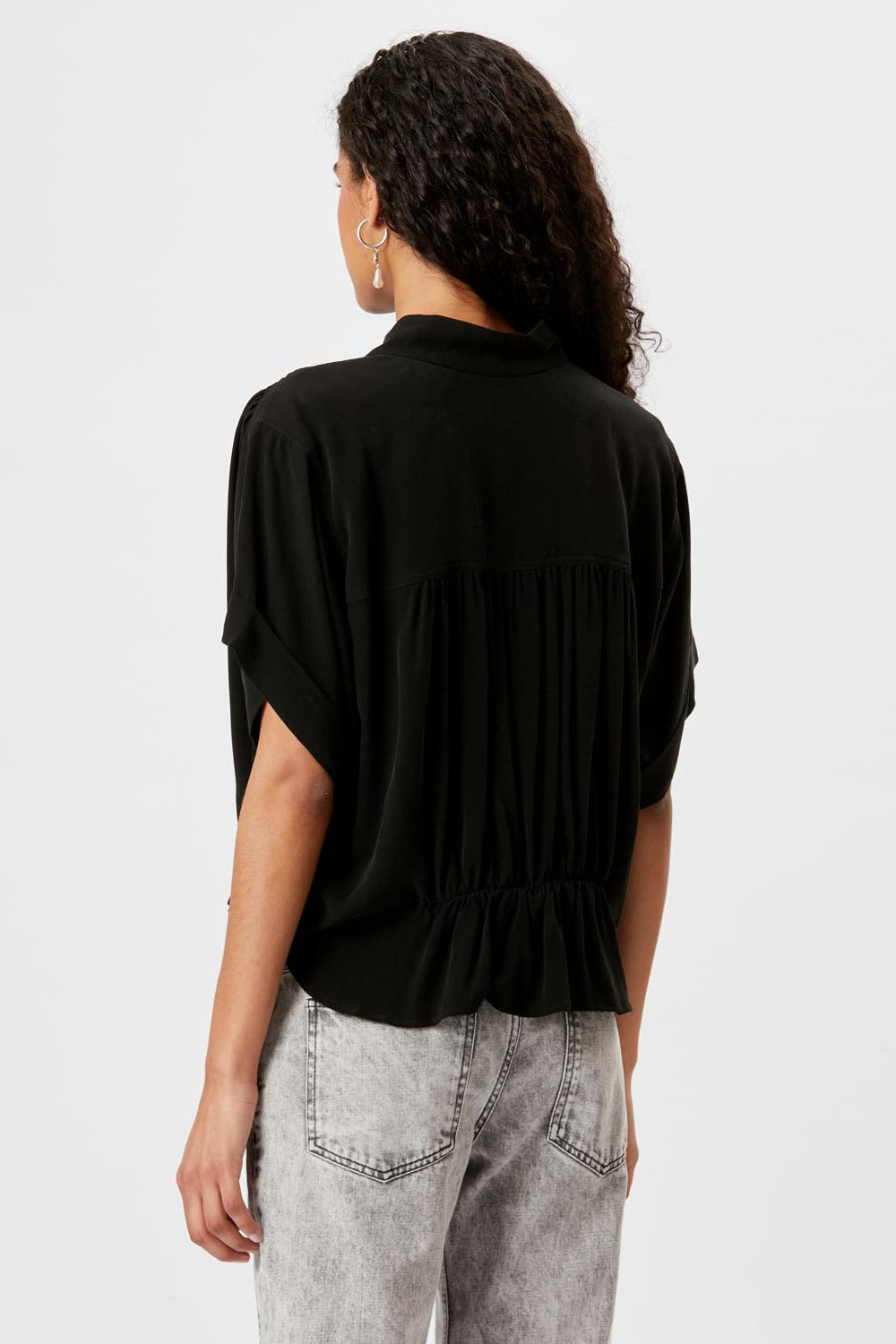 Azalea gathered officer collar top - Black - Woman - 5