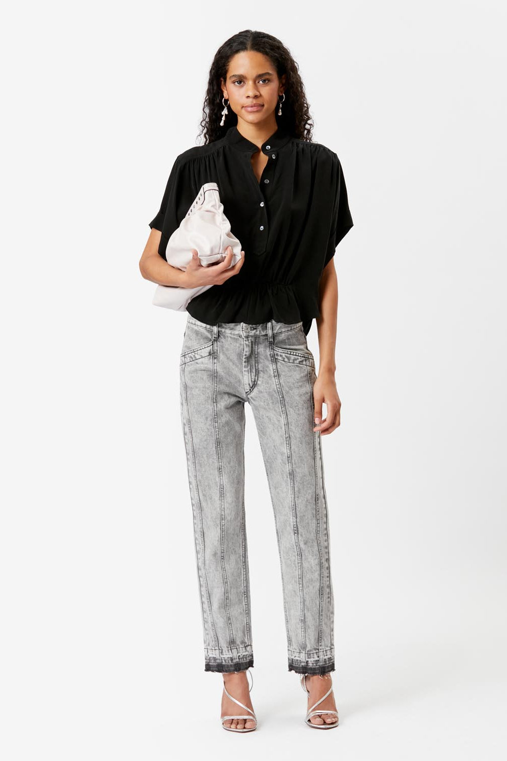 Azalea gathered officer collar top - Black - Woman - 2