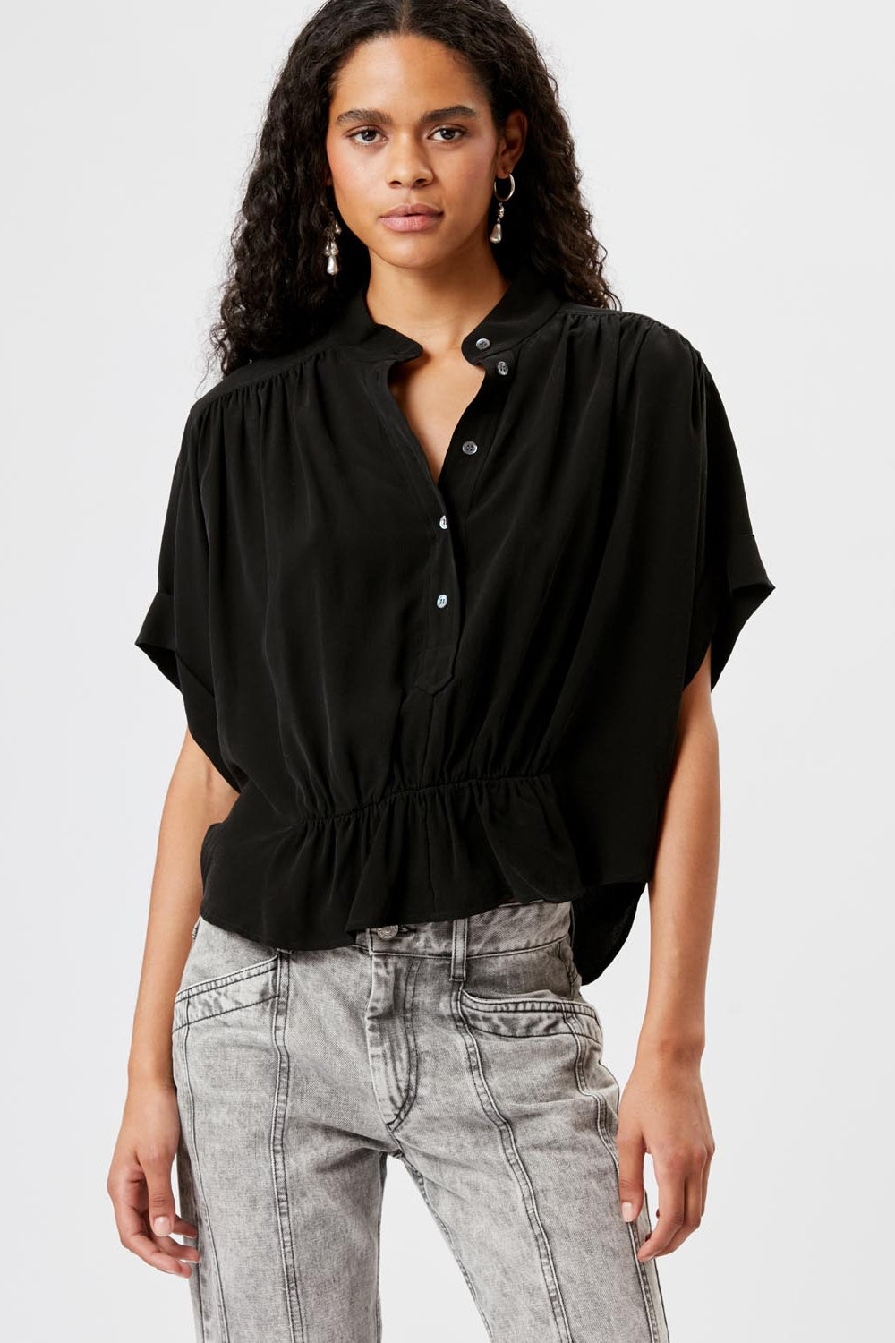 Azalea gathered officer collar top - Black - Woman - 4