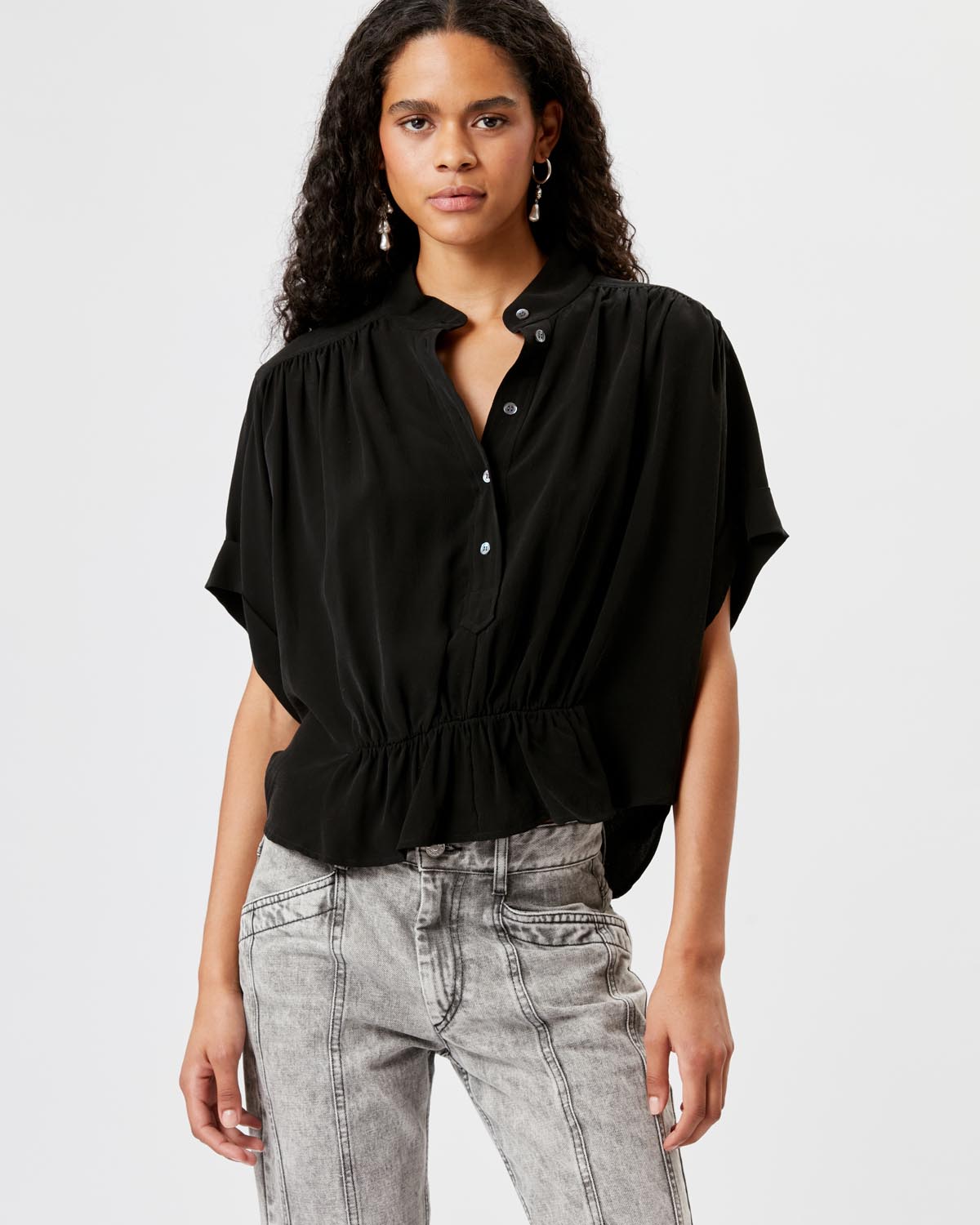 Haut froncé azalea à col officier - Noir - Woman - 3