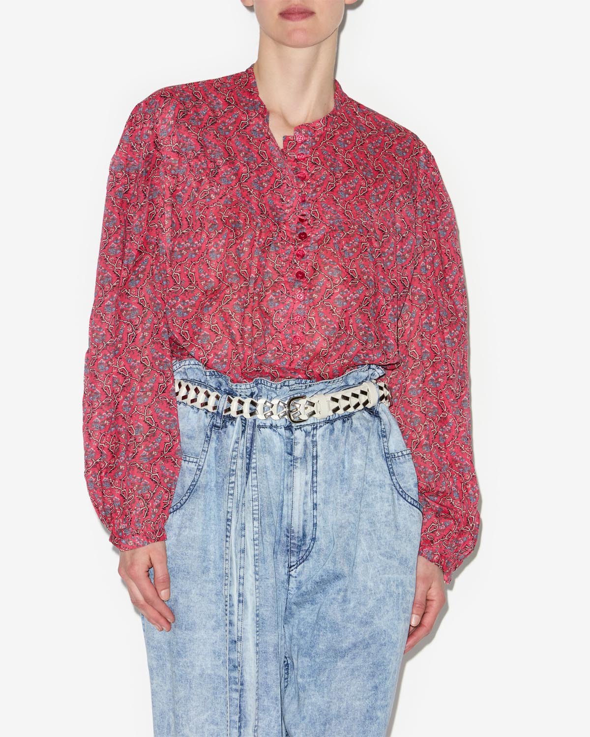 Blouse en voile de coton imprimé - Cranberry - Woman - 3