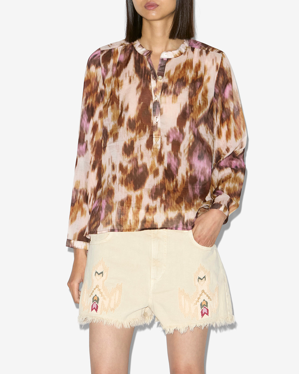 Maria printed cotton voile blouse - Ecru-ochre - Woman - 3