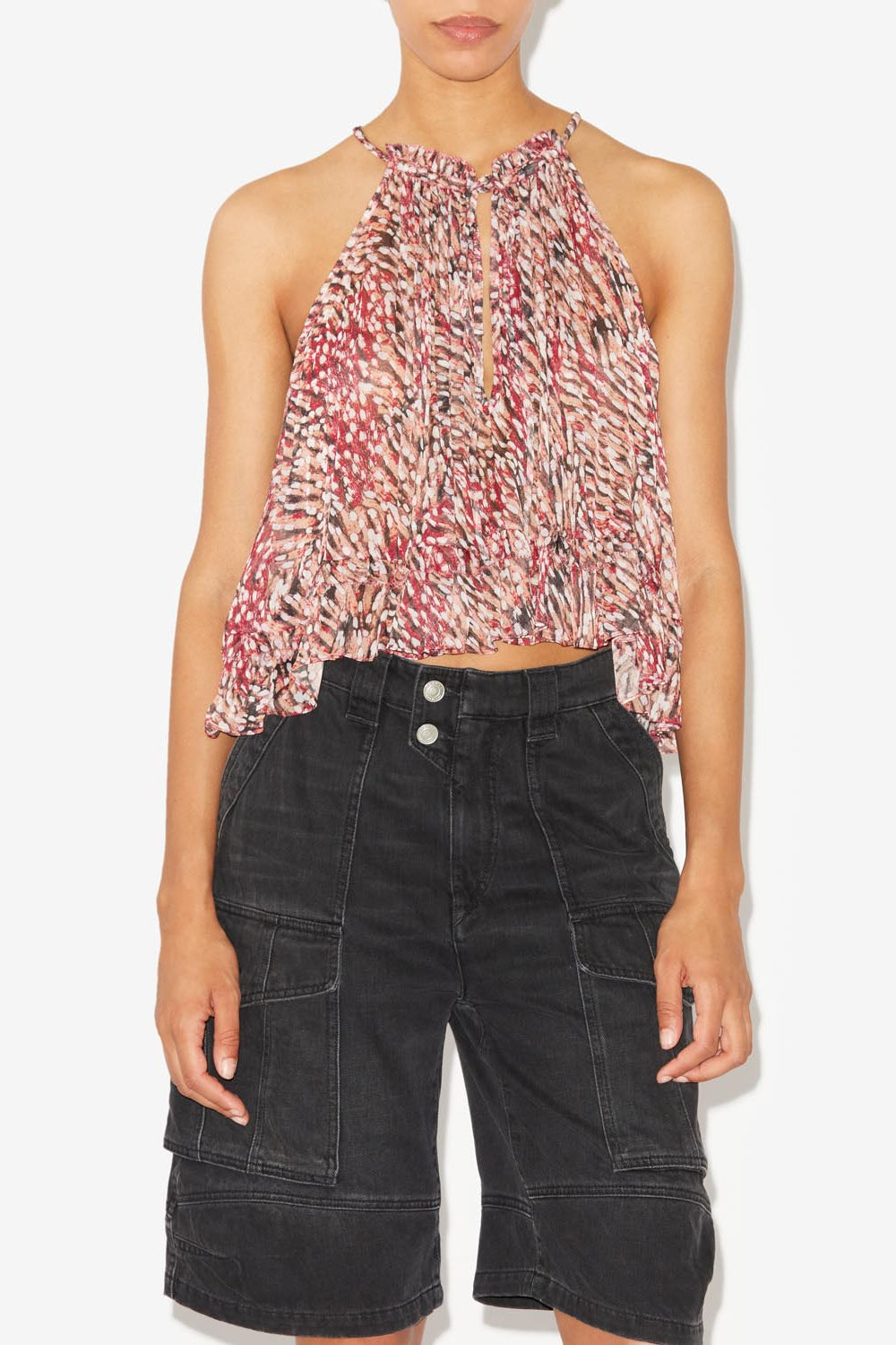 Fabino short chiffon top - Raspberry - Woman - 4