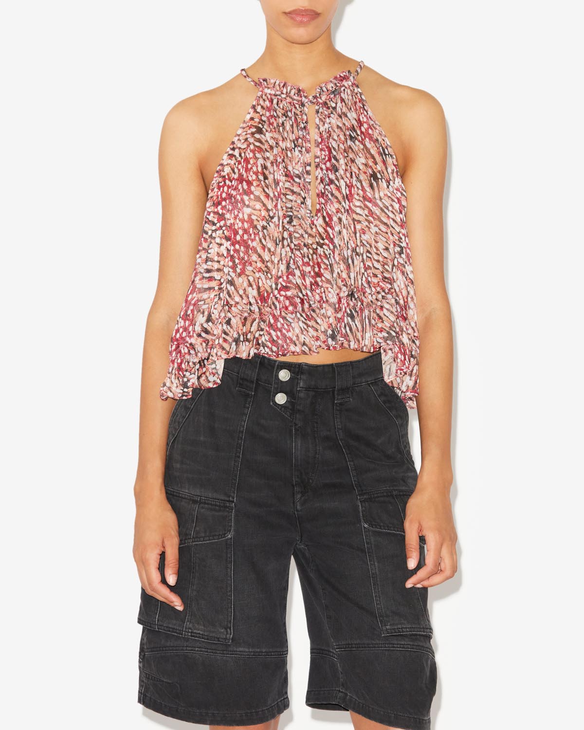 Fabino short chiffon top - Raspberry - Woman - 3