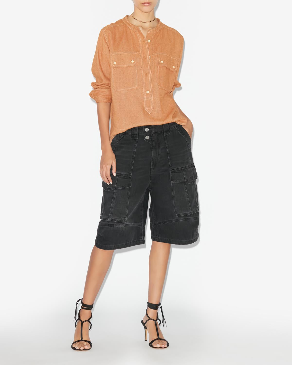 Chemise en soie à poches à rabat tecoyo - Camel - Woman - 1