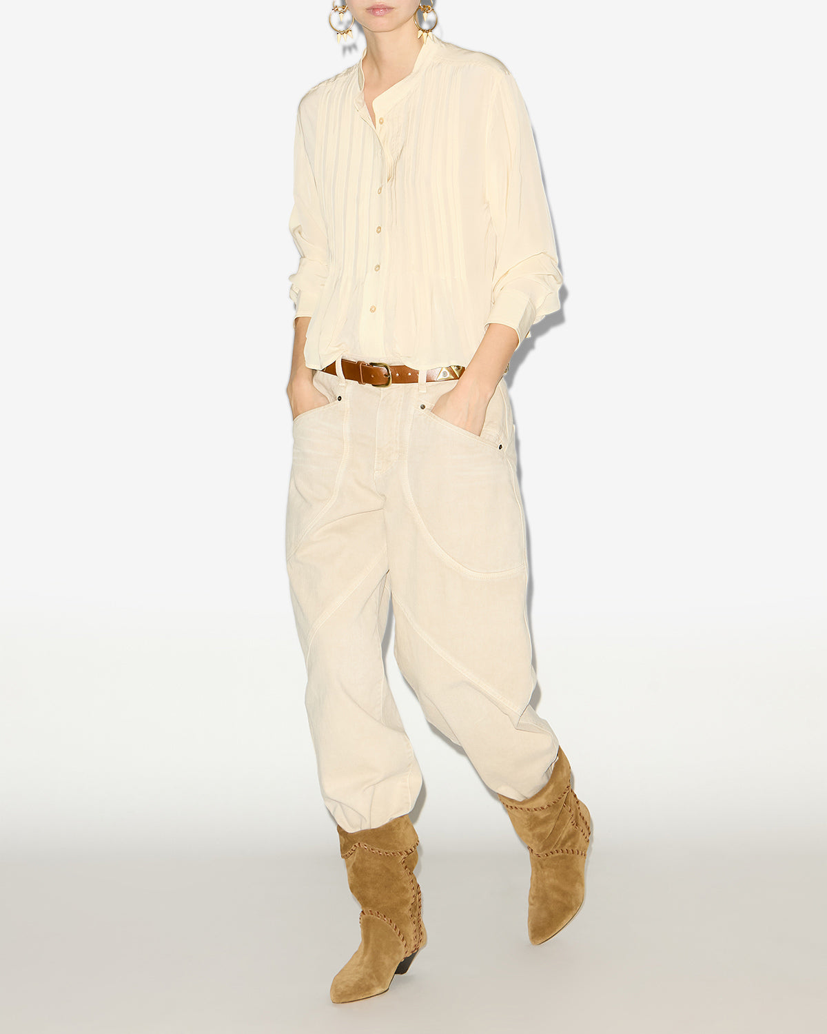 Adzara 長袖 プリーツ入り ブラウス - ベージュ - Woman - 1